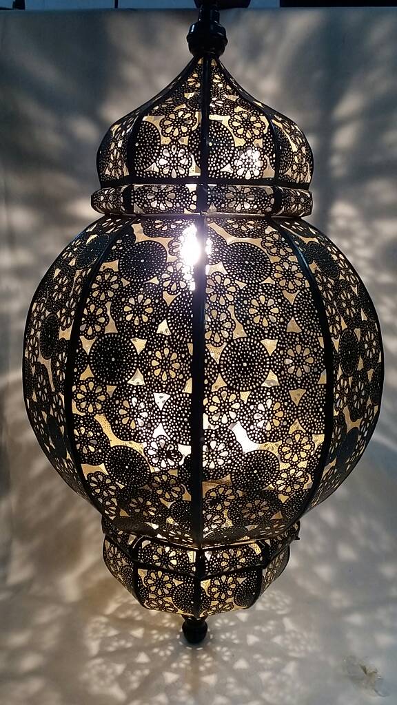 Moroccan Black Polish Brass Lamp Shade - Online Furniture & Home